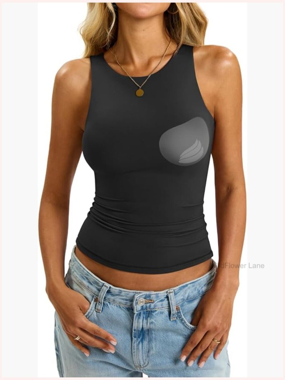 Padded Tank Top with Built-in Bra High Neck Double Lined Slim Fitted Summer